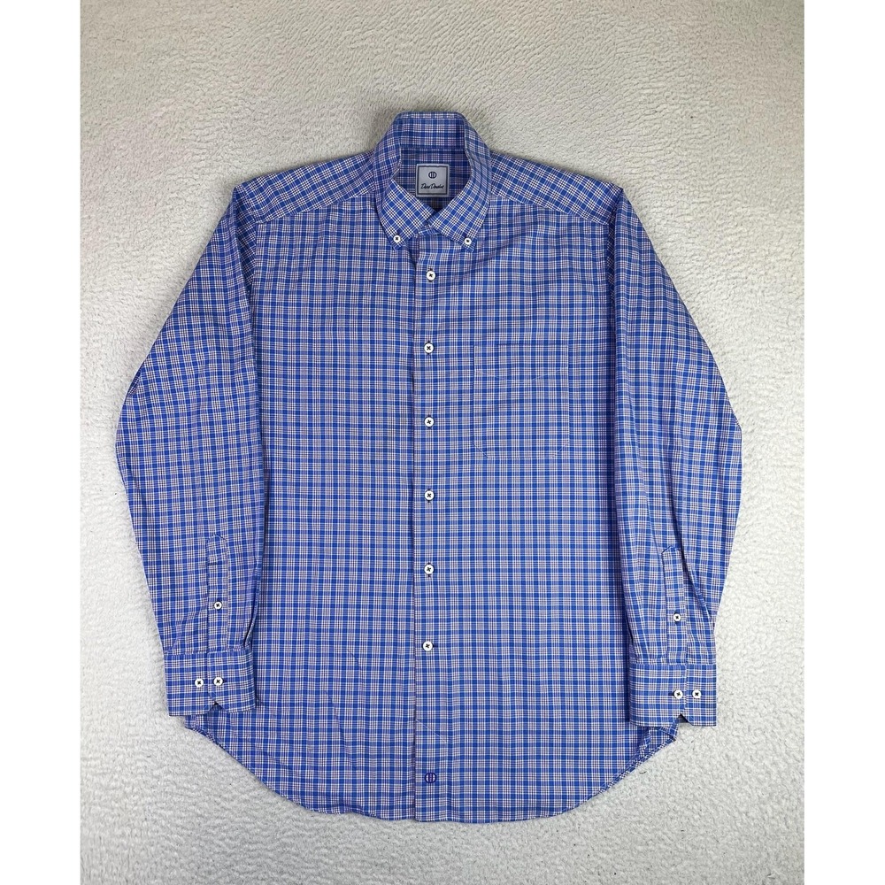 David Donahue Dress Shirt Mens Large Blue Check‎ Classic Fit Cotton Long Sleeve